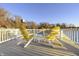 Inviting dock with yellow Adirondack chairs, perfect for enjoying the tranquil lake view at 7780 Paw Paw Dr, Nineveh, IN 46164