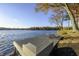 Modern dock with lounge chairs offers stunning lake views and easy water access at 7780 Paw Paw Dr, Nineveh, IN 46164