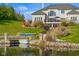 Expansive backyard featuring a well-maintained lawn, a boat dock, and access to the water at 995 Westlake Hills Dr, Columbus, IN 47201