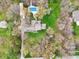 Aerial shot of a home with a backyard pool, fire pit, and surrounding greenery at 1250 W 141St St, Carmel, IN 46032