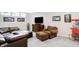 Finished basement with comfortable seating, a TV, and recreational elements for entertaining at 1499 Avondale Dr, Westfield, IN 46074
