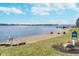 Private beach with calm water and sandy shoreline, creating a serene and picturesque waterfront at 20834 Waterscape Way, Noblesville, IN 46062