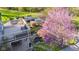 The backyard has a patio, outdoor furniture, pond, and lush landscaping at 241 Melissa Ann Ct, Indianapolis, IN 46234