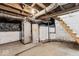 The unfinished basement features concrete floors and exposed utilities at 866 W 29Th St, Indianapolis, IN 46208
