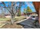 Backyard view with a large tree and a shed with a concrete patio and grassy yard at 12 Danridge Dr, Danville, IN 46122