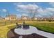 Backyard featuring a firepit with chairs and green grass at 12073 Springtide Ln, Fishers, IN 46037
