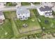 Aerial view of house and backyard with patio and playground at 16753 Workington Way, Westfield, IN 46074