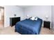 Comfortable bedroom with a blue comforter, minimalist decor, and neutral walls at 16753 Workington Way, Westfield, IN 46074
