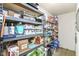 Well-stocked pantry featuring ample shelving for organized food and household storage at 2992 Sentiment Ln, Greenwood, IN 46143