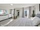 Bedroom with light gray walls, wood-look floors, and multiple windows with curtains at 3832 Kilburn Ct, Indianapolis, IN 46228