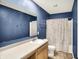 Bathroom featuring blue walls and a single sink at 6895 Honeysuckle Way, Pendleton, IN 46064