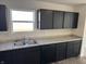 A well-lit kitchen features black cabinets, stainless steel sink, and new appliances at 1195 Andromeda Dr, Franklin, IN 46131