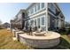 This beautiful backyard includes a stone firepit and patio furniture at 12561 Marina View Dr, Indianapolis, IN 46256