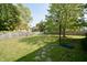 Fenced backyard with mature tree and basketball hoop at 13509 Dunes Dr, Carmel, IN 46032