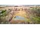 Beautiful aerial view showcasing the property's pond, surrounding trees, and lush greenery at 15123 E 196Th St, Noblesville, IN 46060