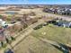 Scenic aerial view showcases a community green space, walking path, and nicely landscaped lawns with young trees at 16736 Workington Way, Westfield, IN 46074
