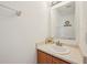 Powder room with a vanity, a mirror, and minimalist decor in a well-lit space at 3052 Skylar Ln, Indianapolis, IN 46208