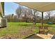 Spacious backyard with a shed and mature trees, perfect for outdoor activities and relaxation at 5909 Furnas Rd, Indianapolis, IN 46221