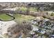An aerial view of the neighborhood showcasing the school and football field nearby at 2528 S New Jersey St, Indianapolis, IN 46225