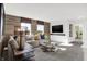 Comfortable living room with wood accent wall, modern sofa and decor, and lots of natural light at 3548 Planck Cir, Danville, IN 46122