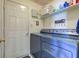 Functional laundry room with modern washer and dryer, shelving and white door at 6843 Long Run Dr, Indianapolis, IN 46268