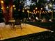Inviting backyard with string lights illuminating the deck and fire pit area surrounded by lush greenery at 7816 E St Joseph St, Indianapolis, IN 46219