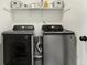 Modern laundry room with front-load washer and dryer and storage shelf at 1209 N Rural St, Indianapolis, IN 46201