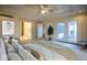 Spacious main bedroom with tray ceilings, carpeted floor, and a connected bathroom at 12348 Seaway Cir, Indianapolis, IN 46236