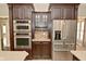 Modern kitchen features stainless steel appliances, including double ovens and a refrigerator with water dispenser at 1358 Rutherglen Ct, Danville, IN 46122