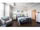 Comfortable bedroom featuring hardwood floors, tray ceilings, and bright, natural light at 16164 Loire Valley Dr, Fishers, IN 46037