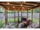 Charming screened patio with cozy seating, string lights, and a view of the lush backyard, great for relaxation at 3335 Woodcrest Ct, Columbus, IN 47203