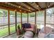 Outdoor patio with comfortable seating, decorative string lights, and a view of the backyard, ideal for entertaining at 3335 Woodcrest Ct, Columbus, IN 47203