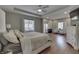 Spacious main bedroom featuring a ceiling fan, hardwood floors and two large matching armchairs at 4140 Sagewood Ct, Greenwood, IN 46143