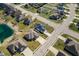Wide aerial shot showing a residential community, showcasing the property's location in a neighborhood at 4347 Westminster Pl, Columbus, IN 47201