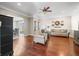 Spacious living room with hardwood floors, tray ceilings, and comfortable seating at 4347 Westminster Pl, Columbus, IN 47201