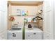 Functional laundry area features modern appliances, storage shelves, and efficient use of space at 915 Prestwick Dr # D, Indianapolis, IN 46214