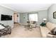 Comfortable living room featuring neutral paint, carpet flooring, and large windows at 1728 Timber Heights Dr, Carmel, IN 46280