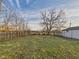 Expansive backyard with a combination of green grass and dormant patches, framed by mature trees and fencing at 411 W Memorial Dr, Muncie, IN 47302