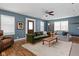 Inviting living room with comfortable seating, blue walls, and wood flooring at 4707 N Park Ave, Indianapolis, IN 46205