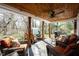 Inviting porch with comfortable seating, ceiling fan, and wood ceiling, ideal for relaxing outdoors at 6149 W Country Ln, Anderson, IN 46011