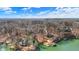 Panoramic aerial perspective featuring waterfront homes, docks, and forest, revealing the community at 7899 S Timber Cliff Ln, Trafalgar, IN 46181