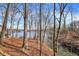 Scenic lake view surrounded by trees, highlighting the natural beauty of the property at 7899 S Timber Cliff Ln, Trafalgar, IN 46181