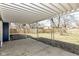 View of back yard from covered patio with a concrete floor and white metal supports at 8026 Roy Rd, Indianapolis, IN 46219