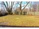 Expansive backyard with scattered leaves under mature trees and fenced perimiter, provides an open canvas at 9238 Celtic Ct, Indianapolis, IN 46235