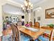 Elegant dining room with a chandelier, hardwood floors, and an open view into the living room at 3559 Towne Dr, Carmel, IN 46032