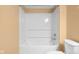 A clean white shower tub combo inside of the bathroom at 4965 N 500 W, Columbus, IN 47201