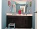 Cheerful bathroom with a double vanity, blue walls, and colorful decor at 655 Bracknell Dr, Avon, IN 46123