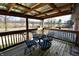 View of the outdoor back deck with a table and chairs looking out to the fields at 6900 W Georgetown Rd, Columbus, IN 47201