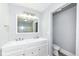 Bathroom with double vanity, white cabinetry, and modern fixtures at 821 S Lebanon St, Lebanon, IN 46052