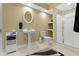 Bathroom featuring a pedestal sink, walk-in shower and tiled floor at 10451 Meadow Lake Dr, Fishers, IN 46038